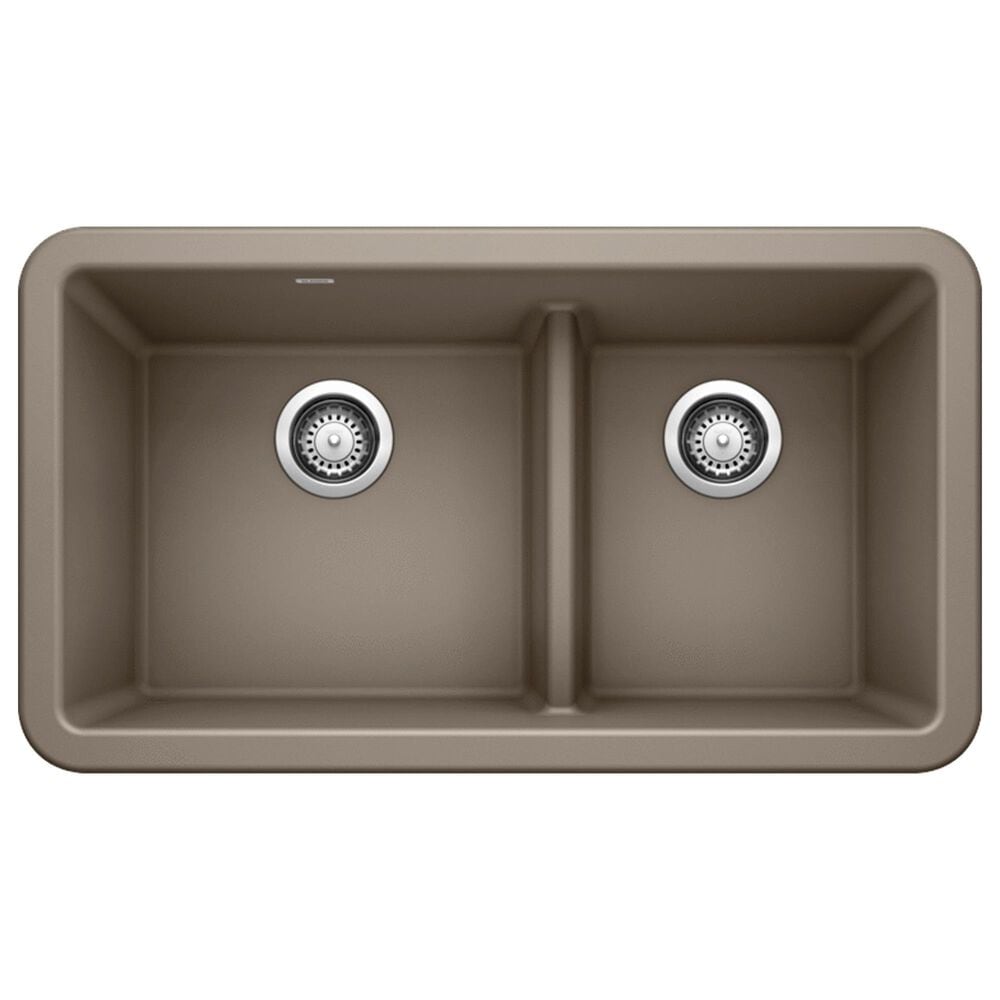 Blanco Ikon 33" Apron Double Bowl Farmhouse Sink with Low Divide in Truffle, , large