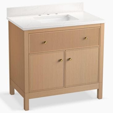 Kohler Malin 36" Single Bathroom Vanity in White Oak with 3 cm White Quartz Top and Rectangular Sink, , large