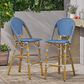 Hearth and Haven Outdoor Wicker French Barstool with Brown Aluminum Frame in Teal Blue (Set of 2), , large