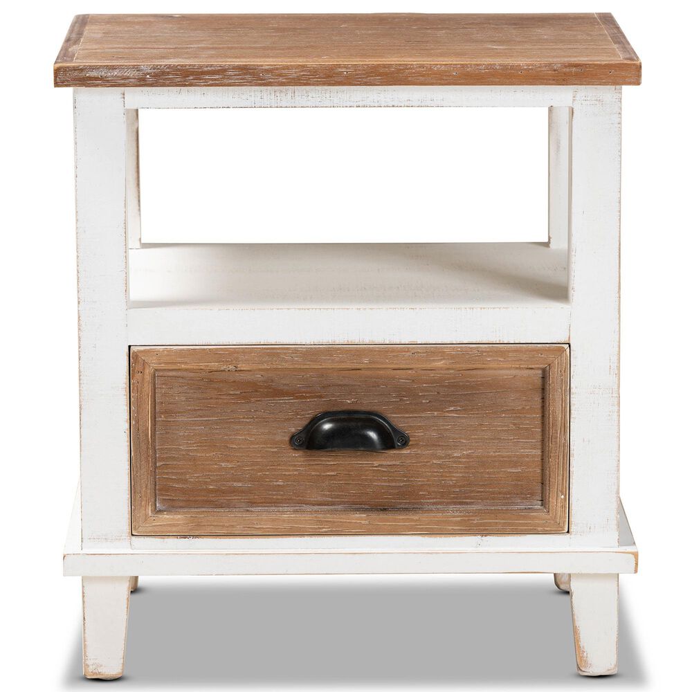Baxton Studio Glynn 1-Drawer End Table in White and Oak Brown, , large