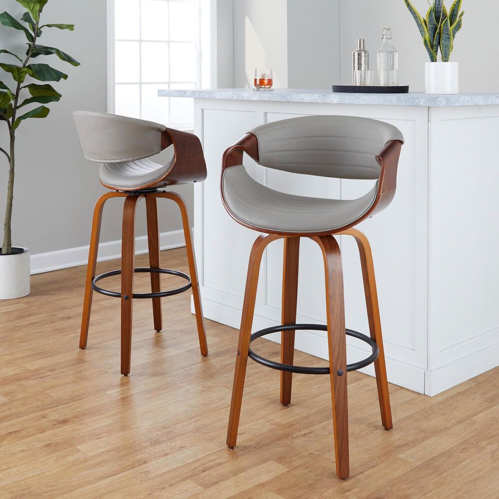 LumiSource Symphony 30" Swivel Barstool with Pewter Grey Upholstery in Walnut and Black (Set of 2), , large