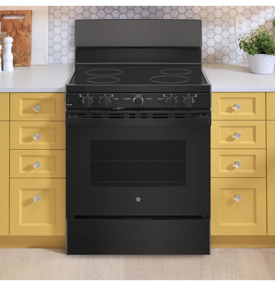 GE Appliances 30" Freestanding Self-Cleaning Radiant Front-Mount Range in Black, , large