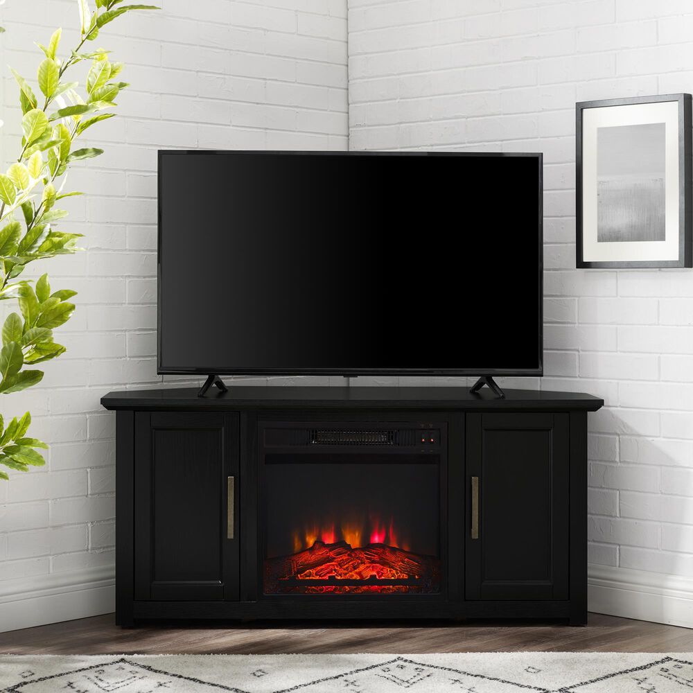 Crosley Furniture Camden 48" Corner TV Stand with Fireplace in Black NFM