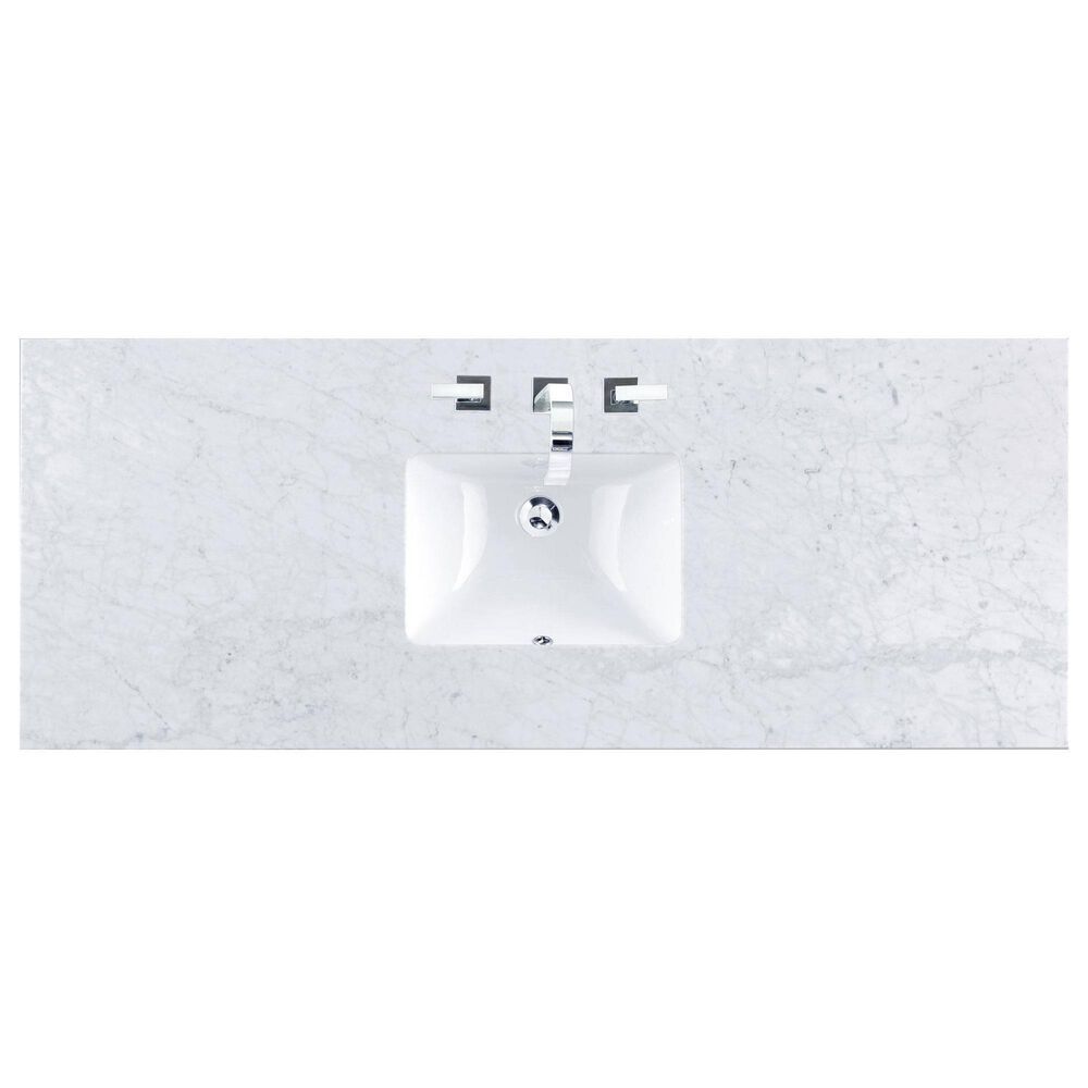 James Martin Vanities Addison 48" Single Vanity in Mid Century Acacia with 3 cm Carrara White Marble Top, , large