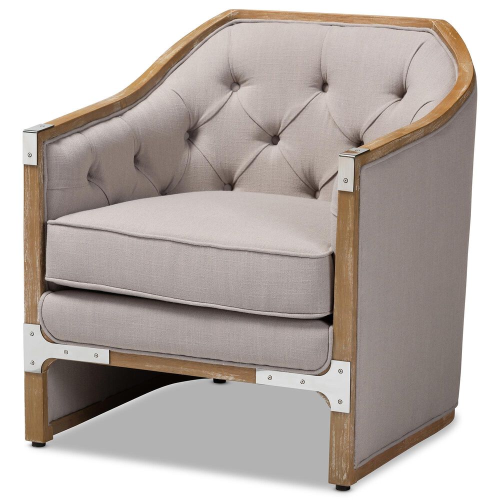 Baxton Studio Terina Arm Chair in Grey and Beige, , large