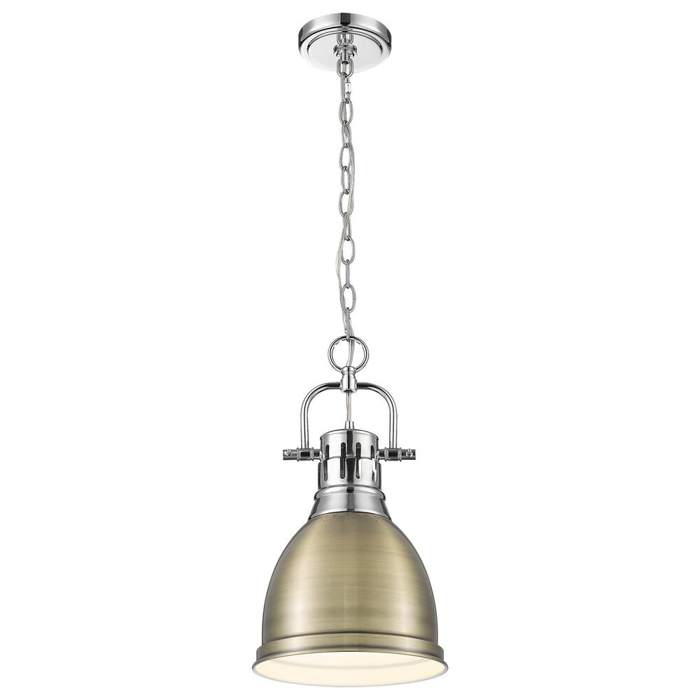 Golden Lighting Duncan 1-Light Small Pendant with Chain and Aged Brass Shade in Chrome, , large