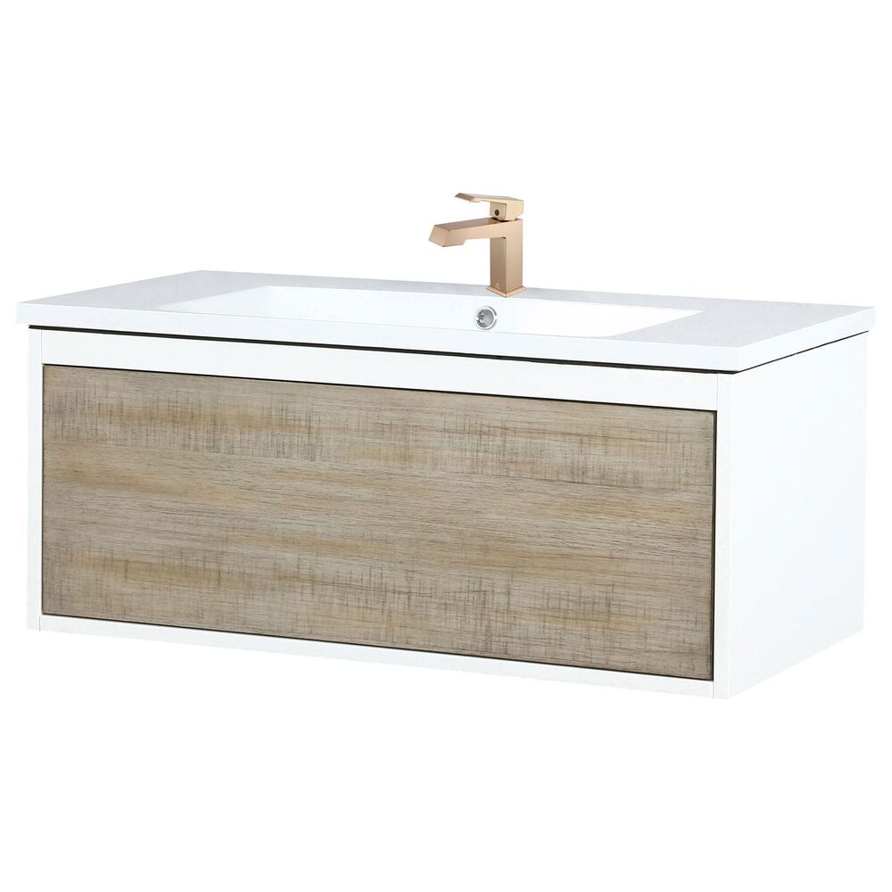 Lexora Home Scopi 36" Single Bathroom Vanity in Rustic Acacia and White with Acrylic Composite Top, Rectangle Sink and Rose Gold Faucet, , large
