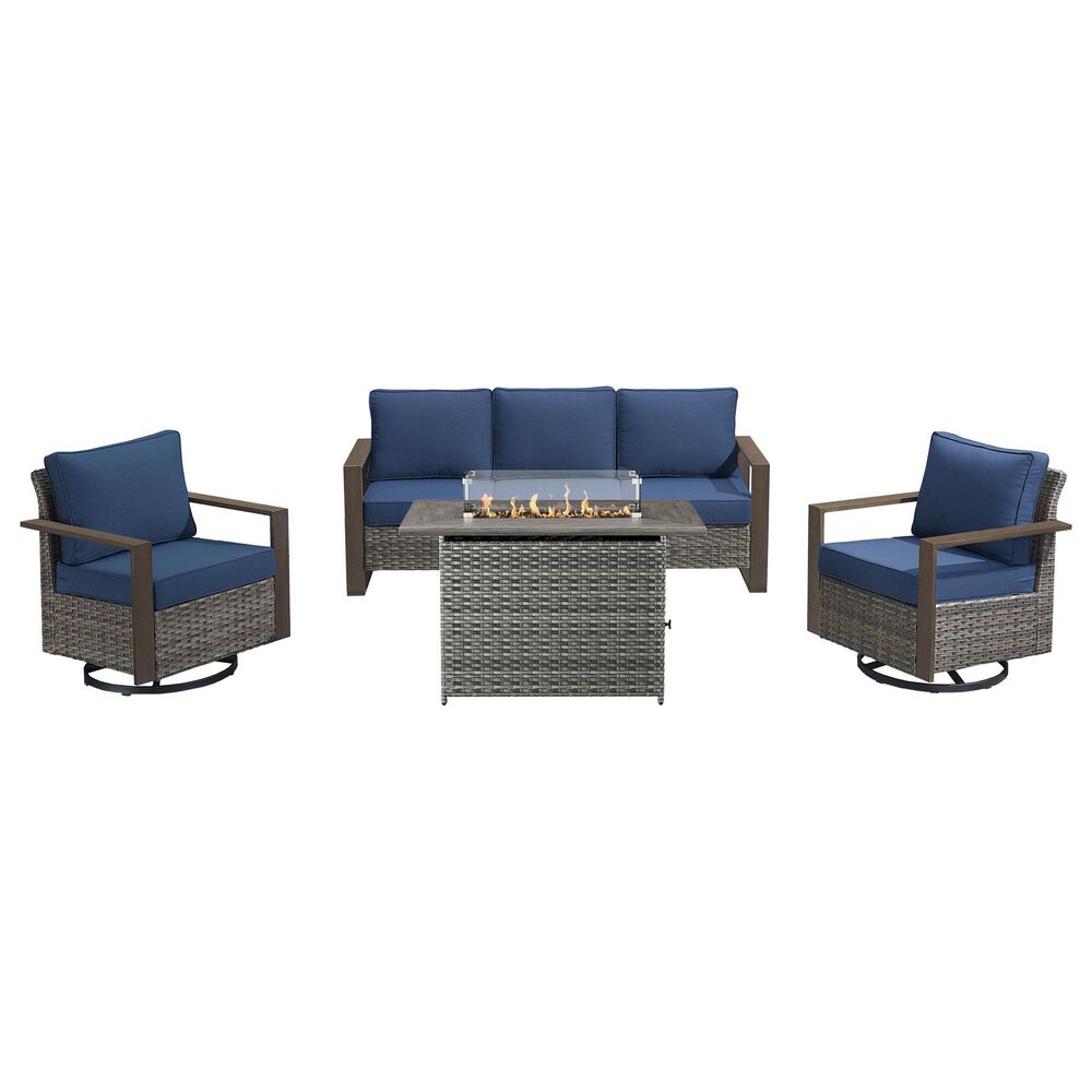 Sunwell Garden 4-Piece Patio Fire Pit Set in Navy, , large