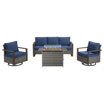 Sunwell Garden 4-Piece Patio Fire Pit Set in Navy, , large