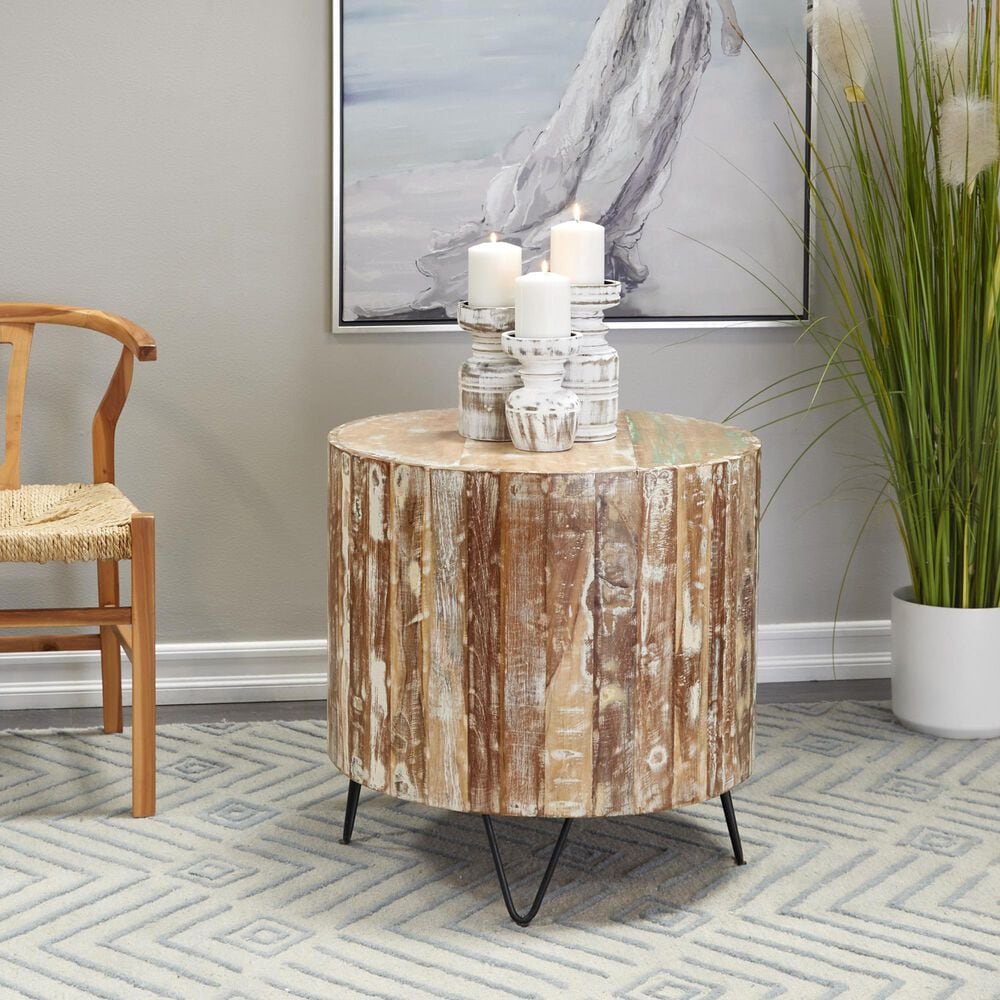 Maple and Jade End Table with Metal Hairpin Legs in Brown, Whitewashed, Blue and Black, , large