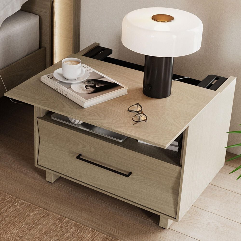 BDI Kava 28&quot; 1-Drawer Nightstand in Washed Oak with Outlets and USB Ports, , large