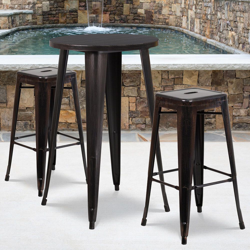 Flash Furniture 3-Piece Metal Bar Table Set in Gold, , large