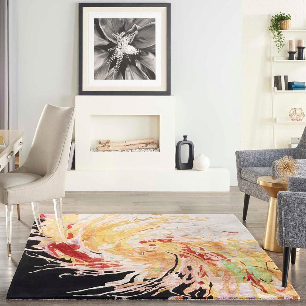 Nourison Prismatic 5&#39;6&quot; x 7&#39;5&quot; Golden Yellow, Ivory, Pink, Red, Purple, Grey and Black Area Rug, , large