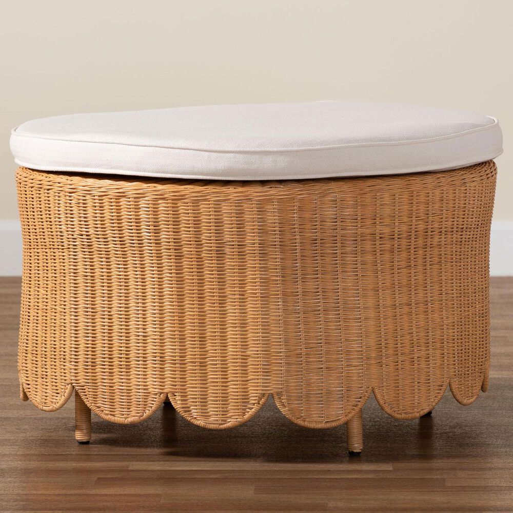 bali &amp; pari Teresa Ottoman with Light Honey Rattan in White, , large