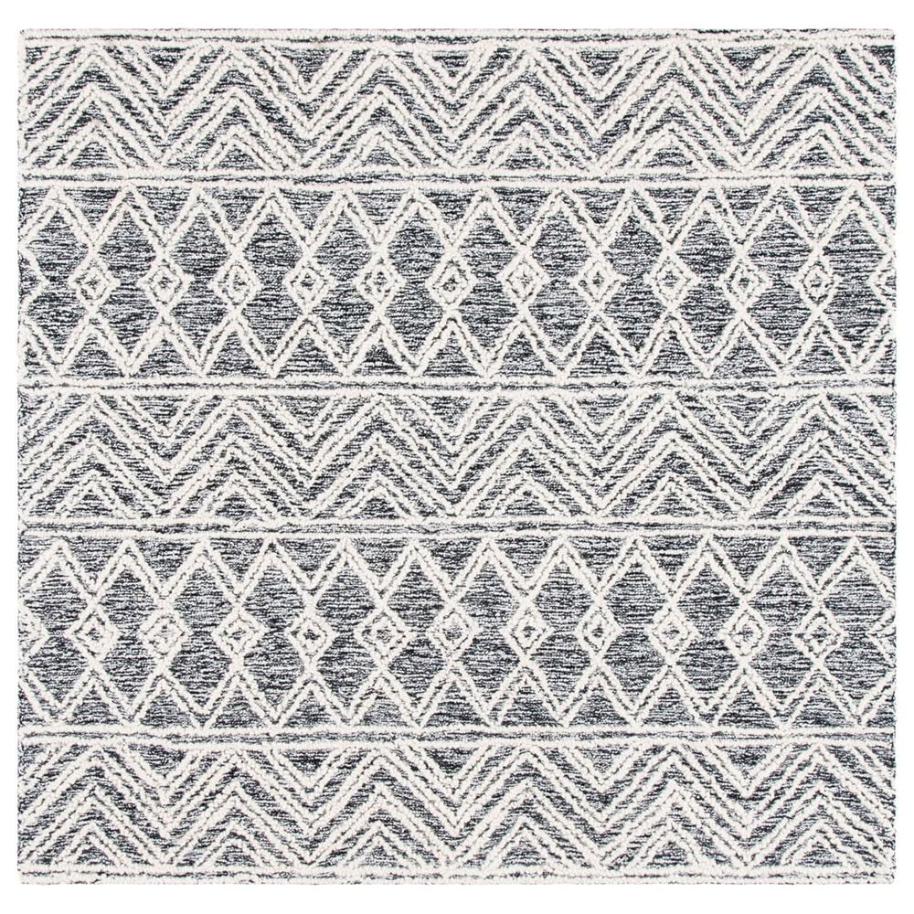 Safavieh Micro-Loop MLP203A 5" Square Ivory and Black Area Rug, , large