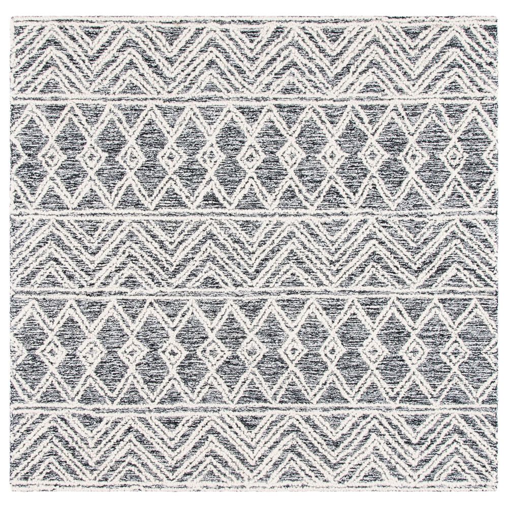 Safavieh Micro-Loop MLP203A 5" Square Ivory and Black Area Rug, , large