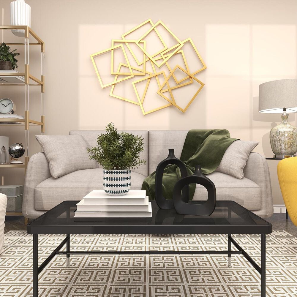 Maple and Jade 37&quot; x 45&quot; Geometric Overlapping Square Home Wall Decor in Satin Gold, , large