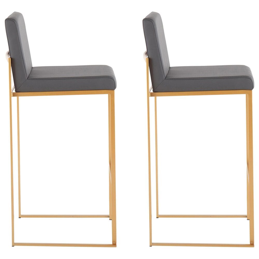 Lumisource Fuji Stackable Barstool with Grey Faux Leather in Gold &#40;Set of 2&#41;, , large