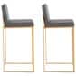 Lumisource Fuji Stackable Barstool with Grey Faux Leather in Gold (Set of 2), , large