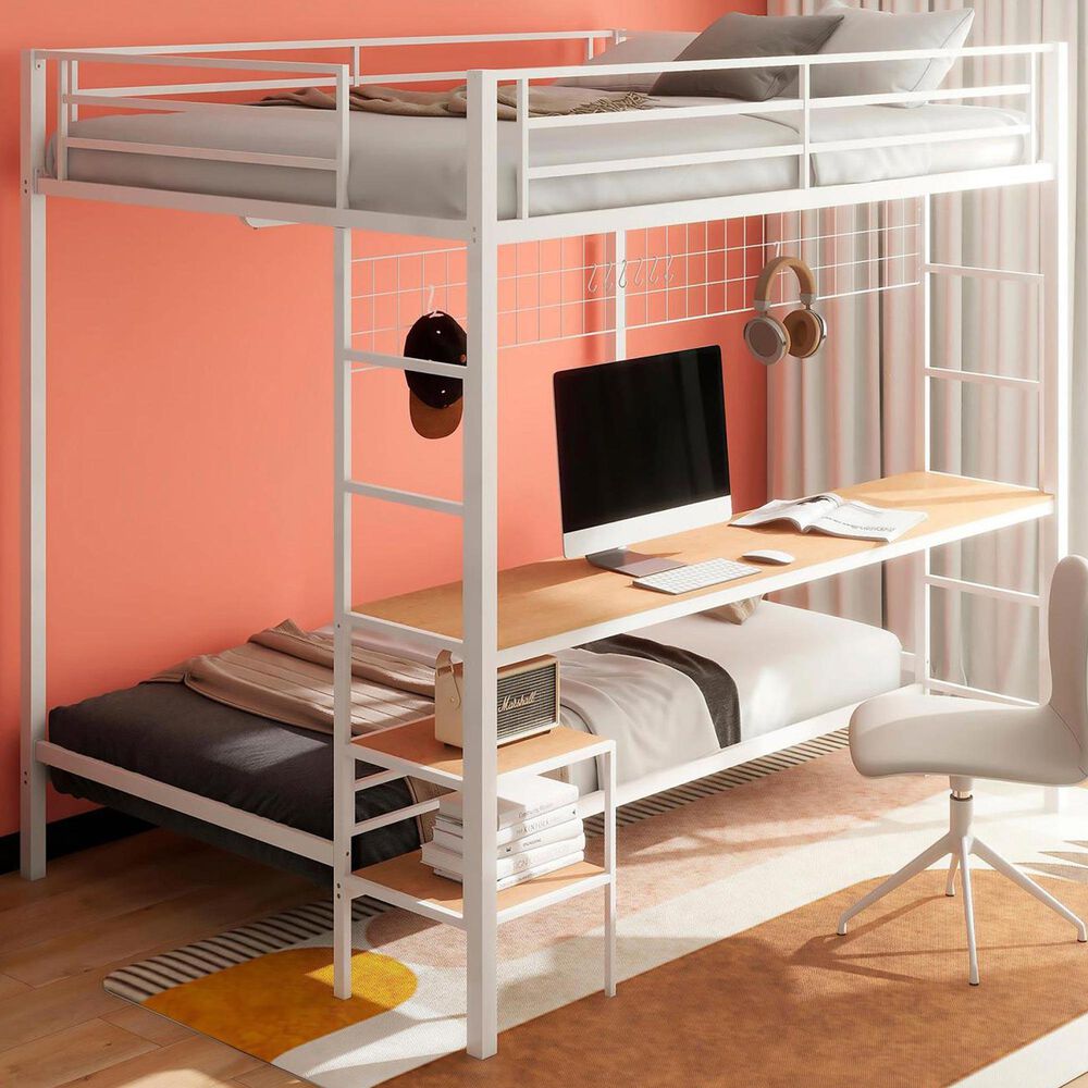 Pacific Landing Campus Full Over Twin Workstation Bunk Bed in Matte White, , large