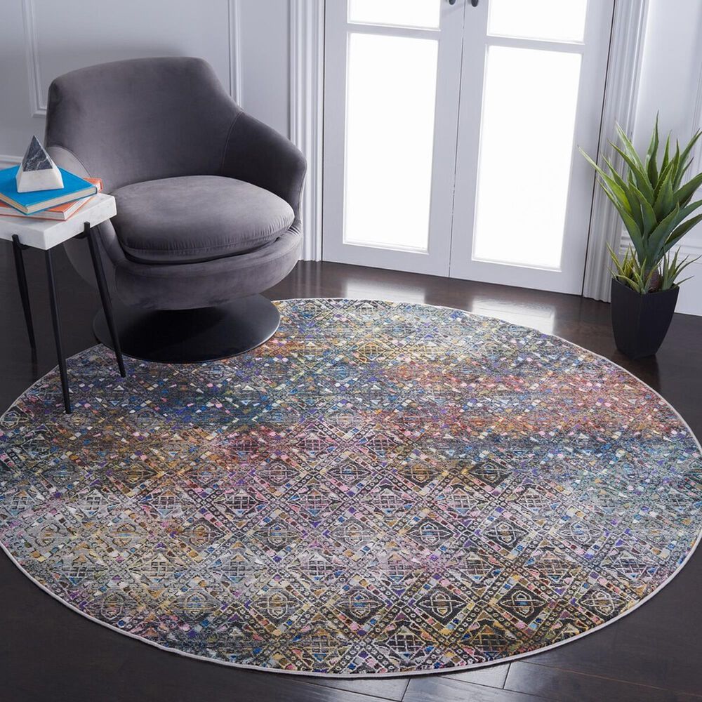 Safavieh Aria 6&#39;6&quot; Round Blue and Ivory Area Rug, , large