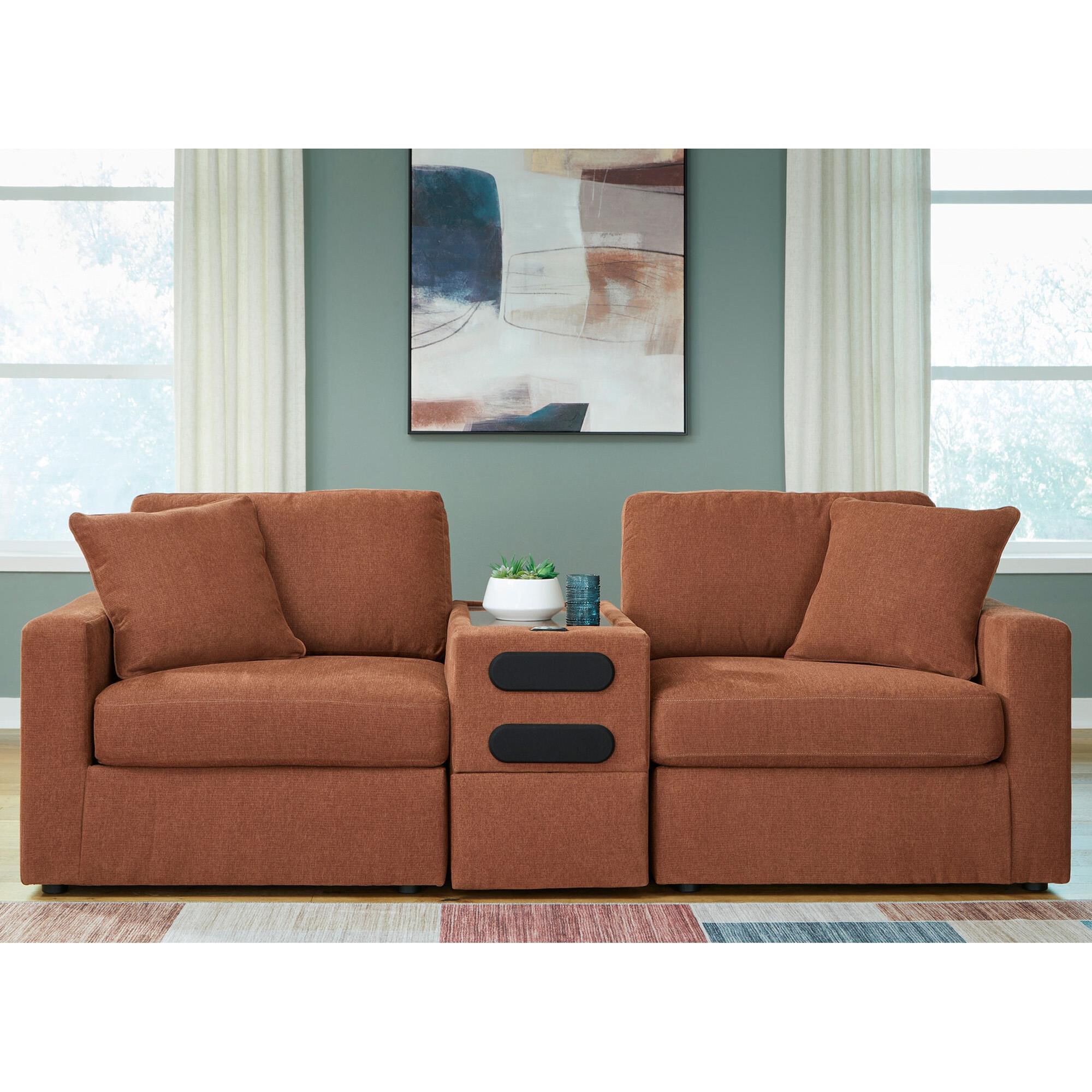 Ashley Modmax 3-Piece Stationary Loveseat with Audio Console in