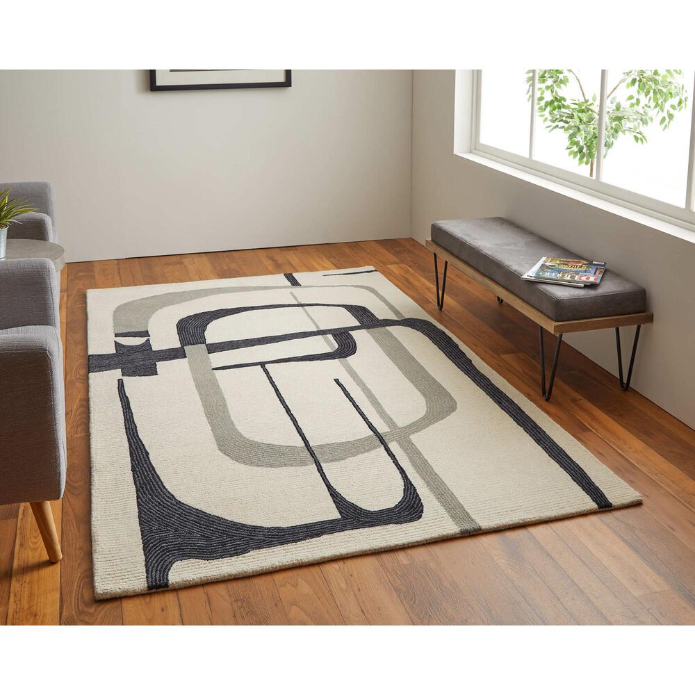 Feizy Maguire 8905F 5&#39; x 8&#39; Ivory and Black Area Rug, , large