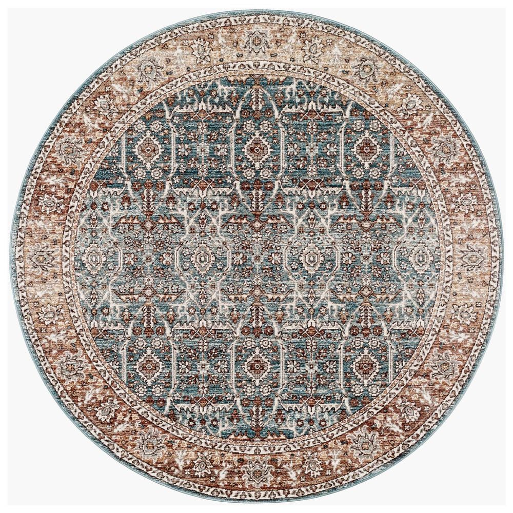 Surya Carlisle Oriental 5&#39;3&quot; Round Pale Blue, Dusty Pink, Medium Brown, Cream and Charcoal Area Rug, , large
