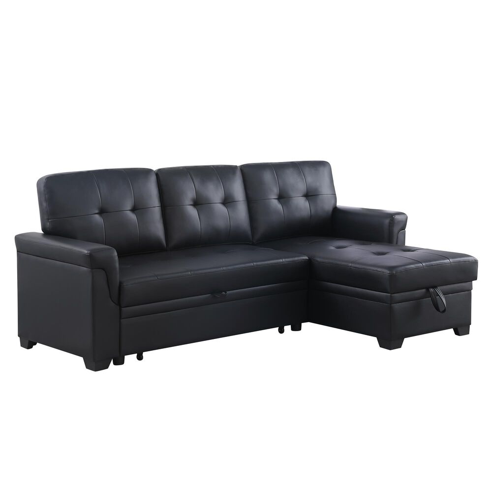 Lilola Home Lucca 84" Stationary Sleeper Sofa with Storage Chaise in Black, , large