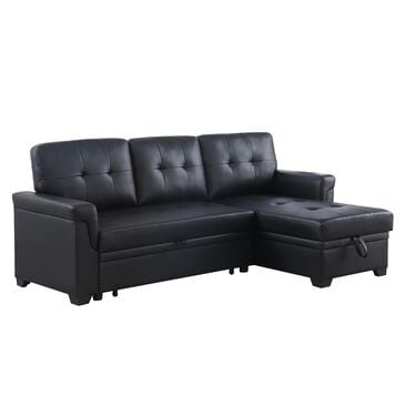 Lilola Home Lucca 84" Stationary Sleeper Sofa with Storage Chaise in Black, , large