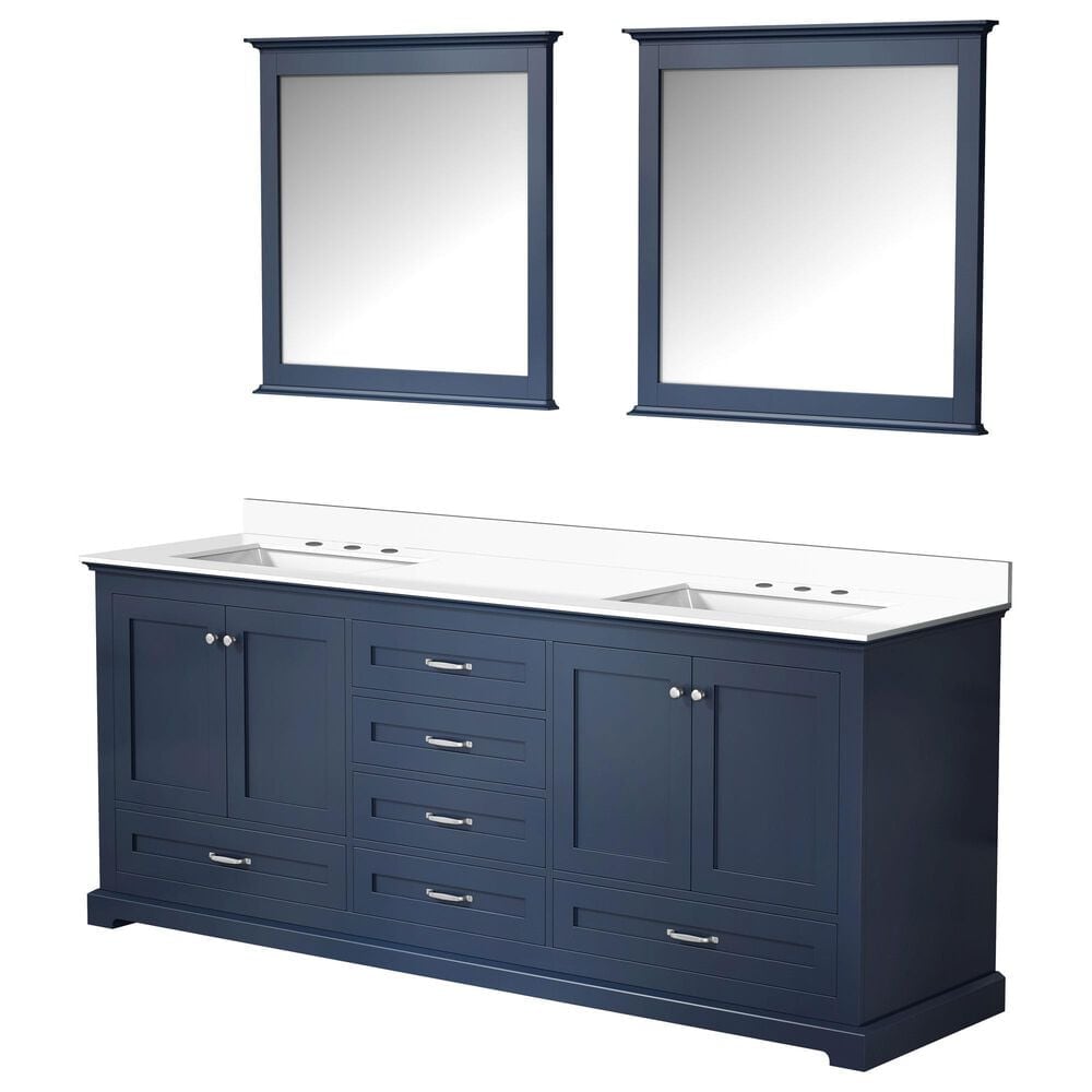 Lexora Home Dukes 80" Double Bathroom Vanity in Dark grey with 2 cm White Quartz Top, Rectangular Sinks and 30" Mirrors, , large
