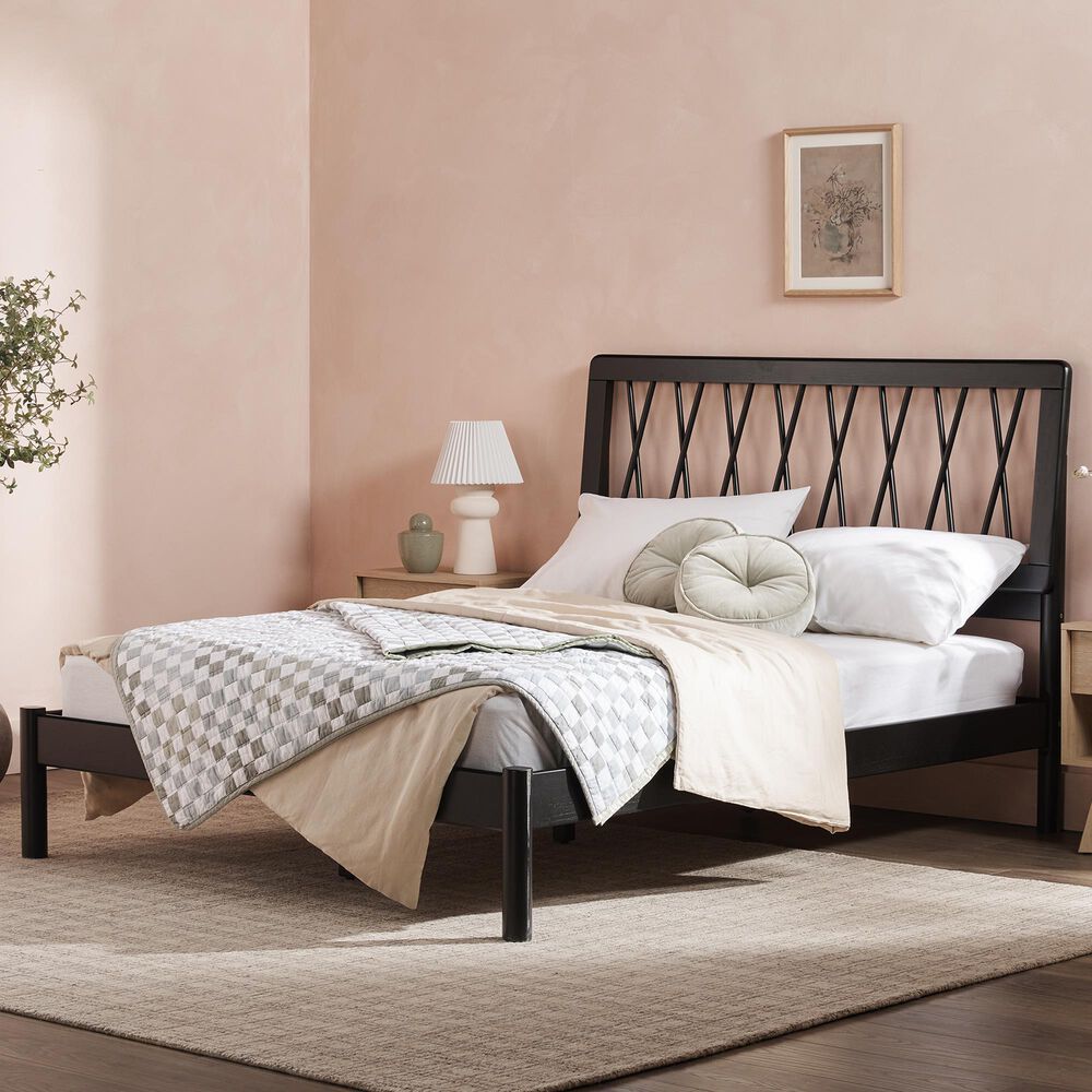 Walker Edison Cama X Spindle Full Platform Bed in Black, , large