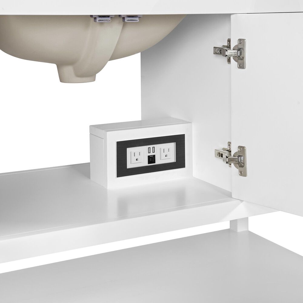 37B Ravello 48" Single Bathroom Vanity Cabinet in Bright White with Marble Top and Backsplash, , large