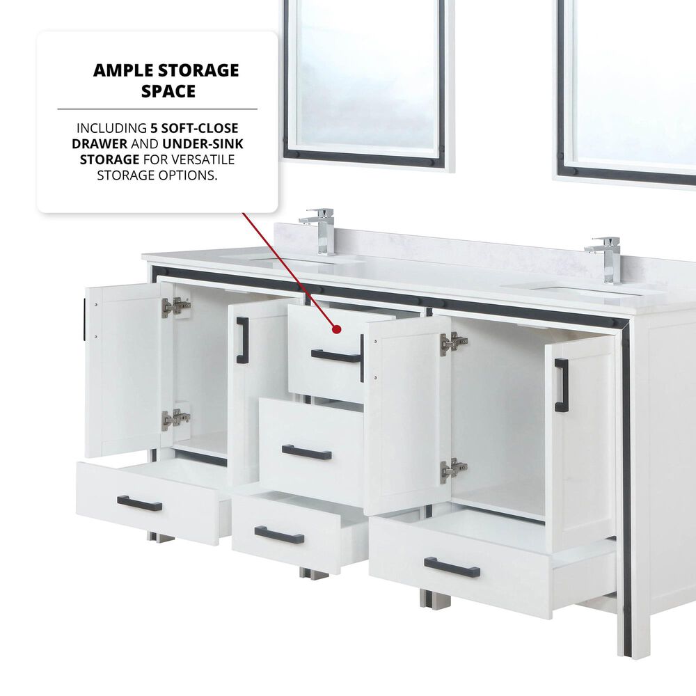Lexora Home Ziva 72&quot; Double Bathroom Vanity in White with 2 cm White Cultured Marble Top and Rectangular Sinks, , large