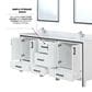 Lexora Home Ziva 72" Double Bathroom Vanity in White with 2 cm White Cultured Marble Top and Rectangular Sinks, , large