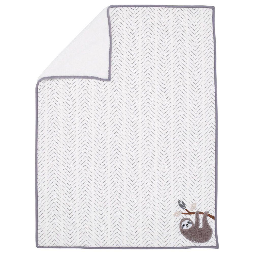 Lambs and Ivy Baby Jungle Sherpa Sloth Baby Blanket in Gray and White, , large