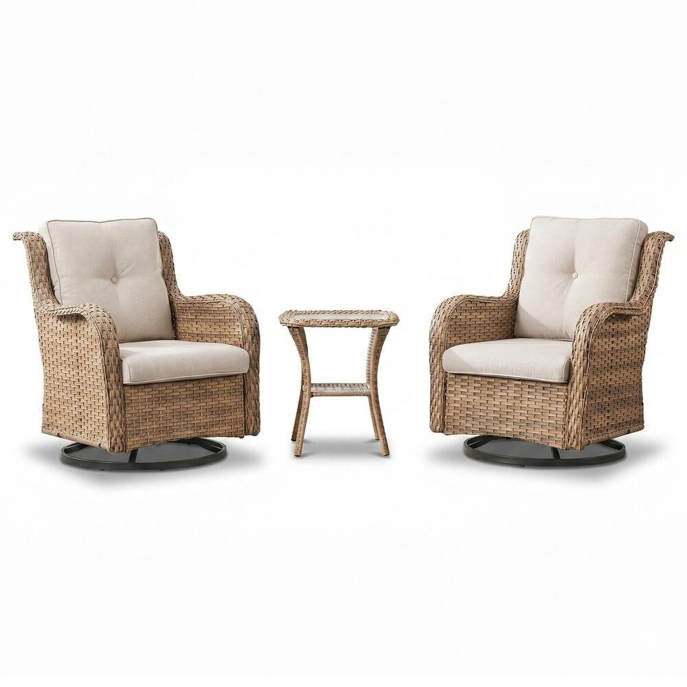 Sunwell Garden 3-Piece Patio Conversation Set with Gray Wicker in Beige, , large
