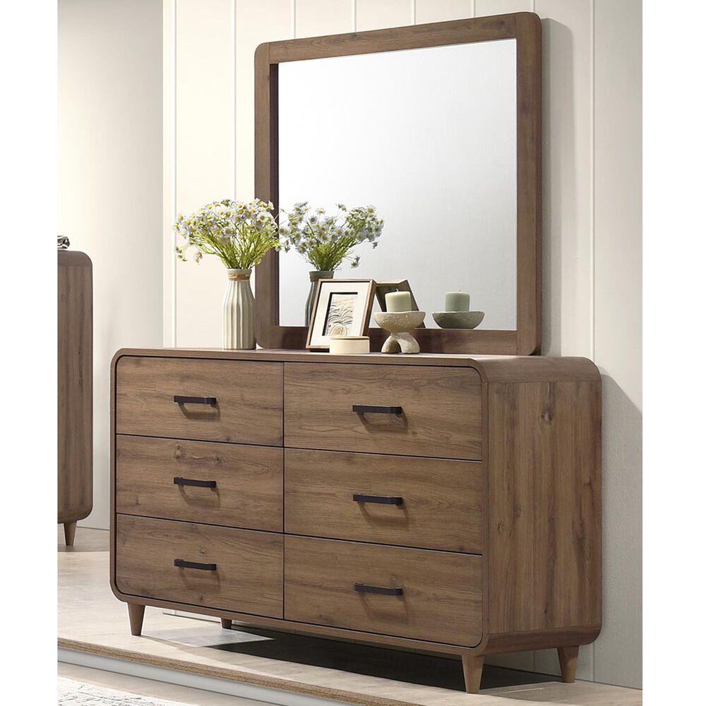 Crown Mark Nyomi 6 Drawer Dresser and Mirror in Light Brown, , large