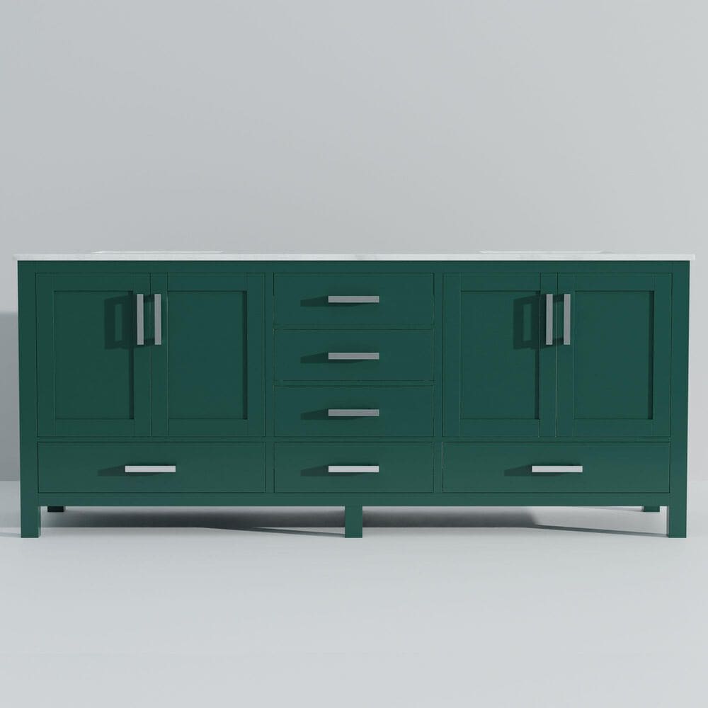 Lexora Home Jacques 84&quot; Double Bathroom Vanity in Green with 2 cm White Cultured Marble Top and Rectangular Sinks, , large
