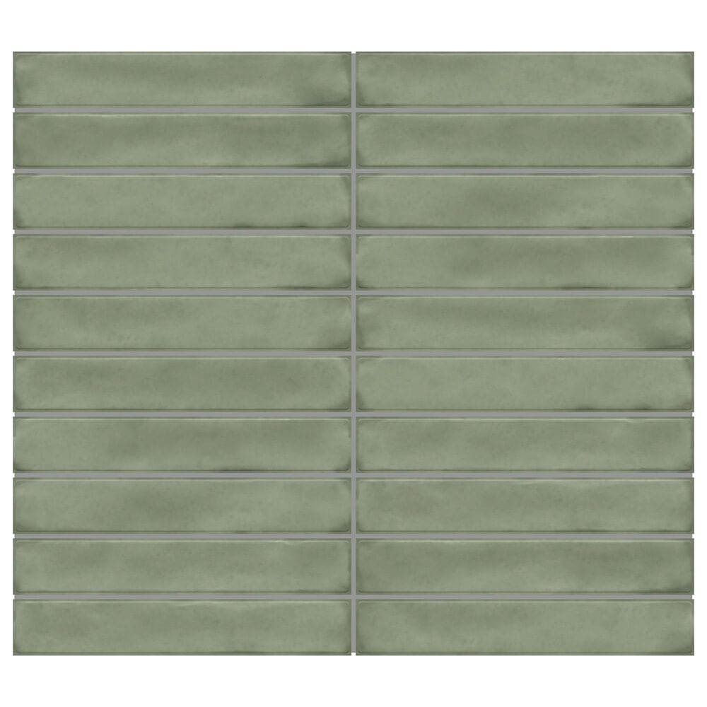 Dal-Tile Artcrafted Aloe 1" x 6" Straight Joint on 11.5" x 9.75" Glazed Ceramic Mosaic Sheet, , large