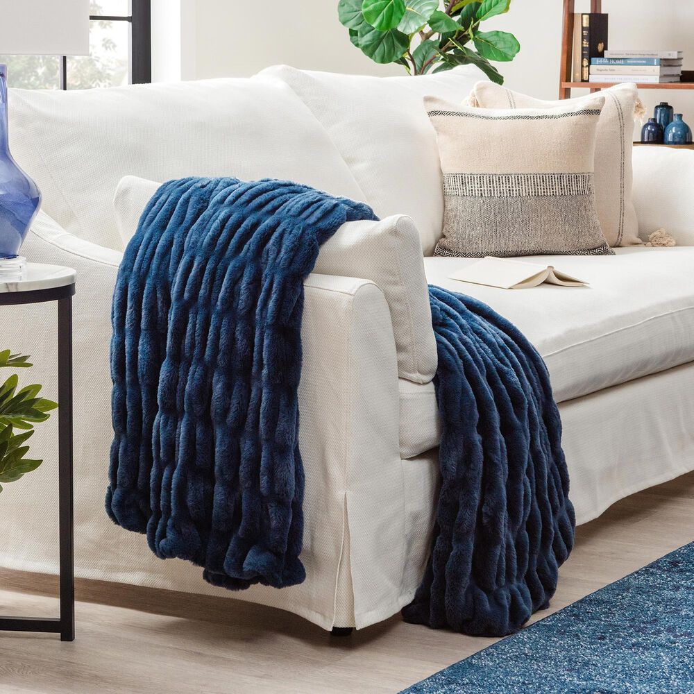 50&quot; x 65&quot; Ruched Faux Fur Throw Blanket in Blue, , large