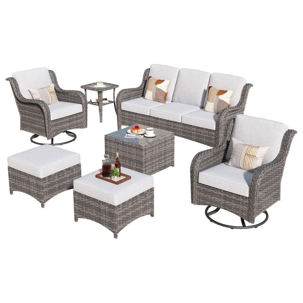HOMLUX 7-Piece Wicker Patio Sofa Set in Grey, , large