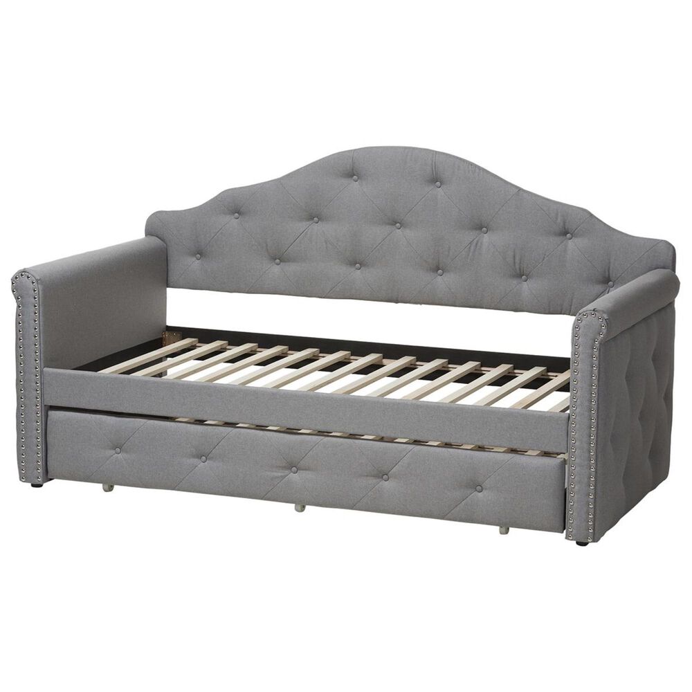 Baxton Studio Emilie Upholstered Daybed with Trundle in Grey Nebraska