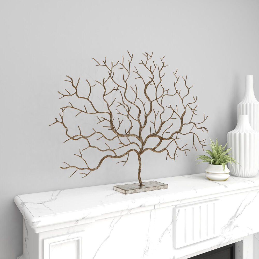 Maple and Jade 24&quot; x 32&quot; Winter Tree Sculpture in Silver and Gold, , large