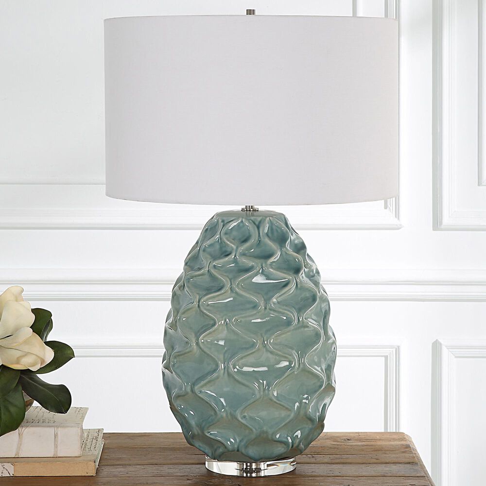 Uttermost Laced Up Table Lamp in Seafoam Gloss, , large