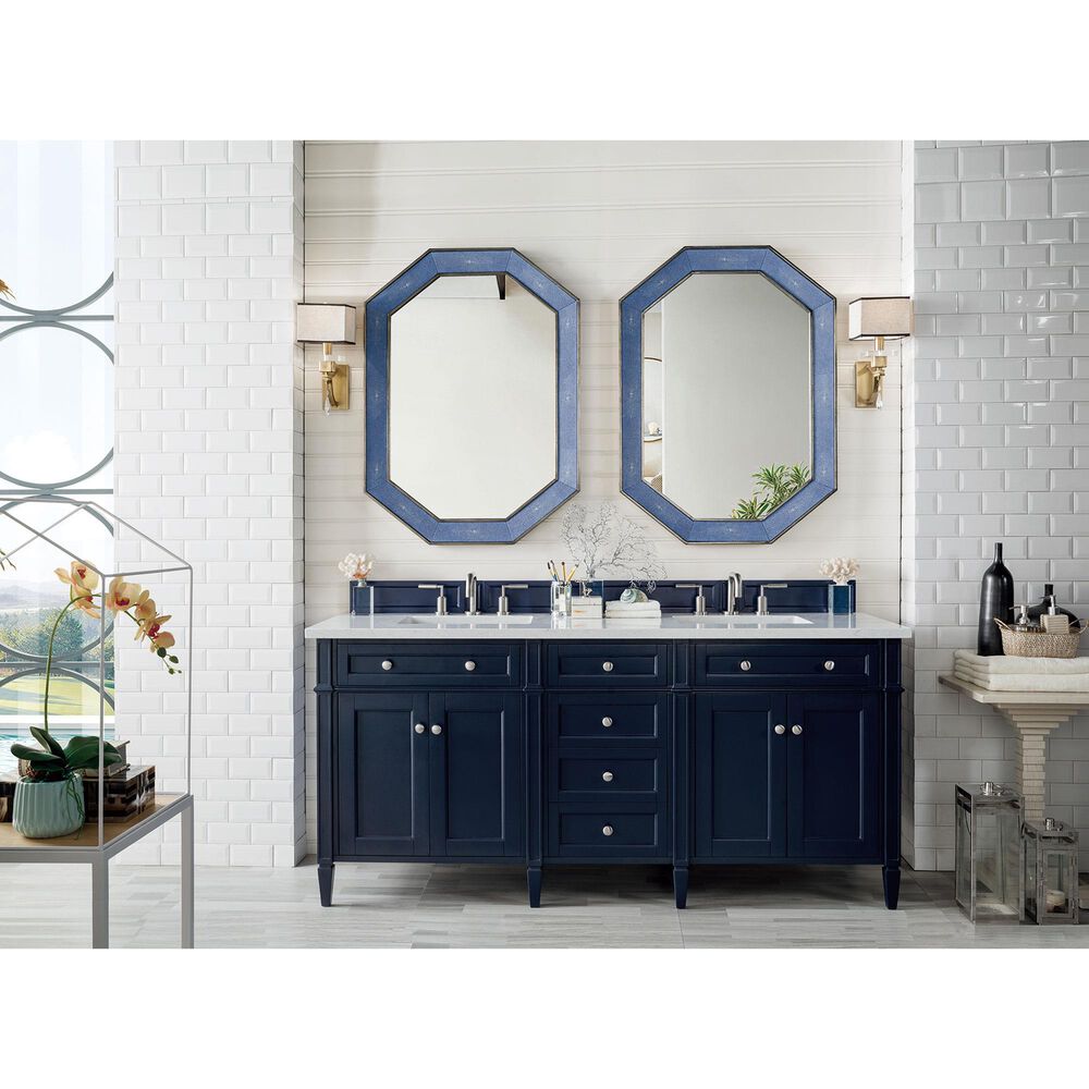 James Martin Vanities Brittany 72&quot; Double Bathroom Vanity in Victory Blue with 3 cm Eternal Jasmine Pearl Quartz Top and Rectangle Sinks, , large