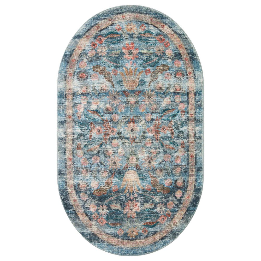 Rifle Paper Co. x Loloi Courtyard 2"3" x 3"9" Oval Eve Blue Area Rug, , large