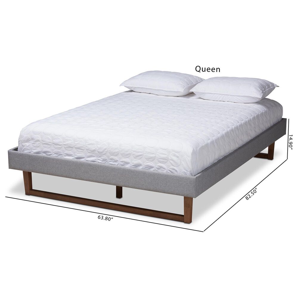 Baxton Studio Liliya Queen Platform Bed Frame with Light Grey Upholstered in Walnut Brown, , large