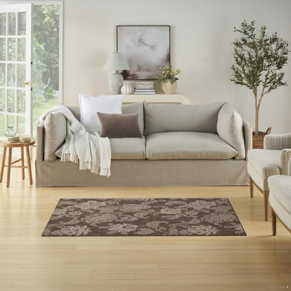 Nourison Garden Oasis Floral Mocha 3&#39; x 5&#39; Indoor/Outdoor Area Rug, , large