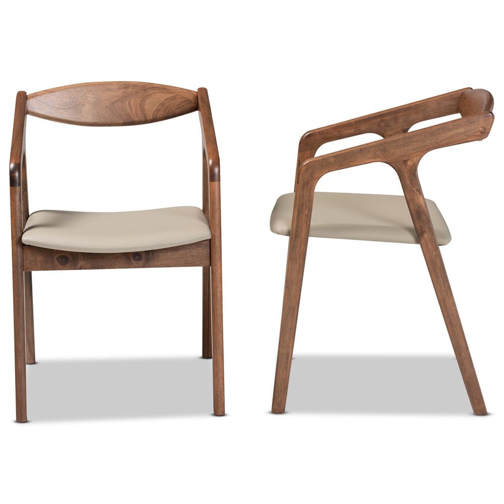 Baxton Studio Harland Arm Chair with Grey Cushion in Walnut Brown (Set of 2), , large